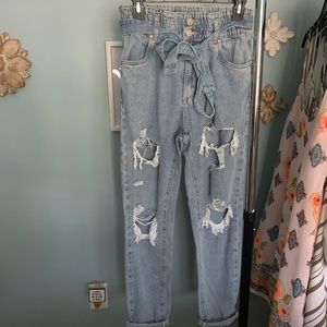 High waisted paper bag mom jeans